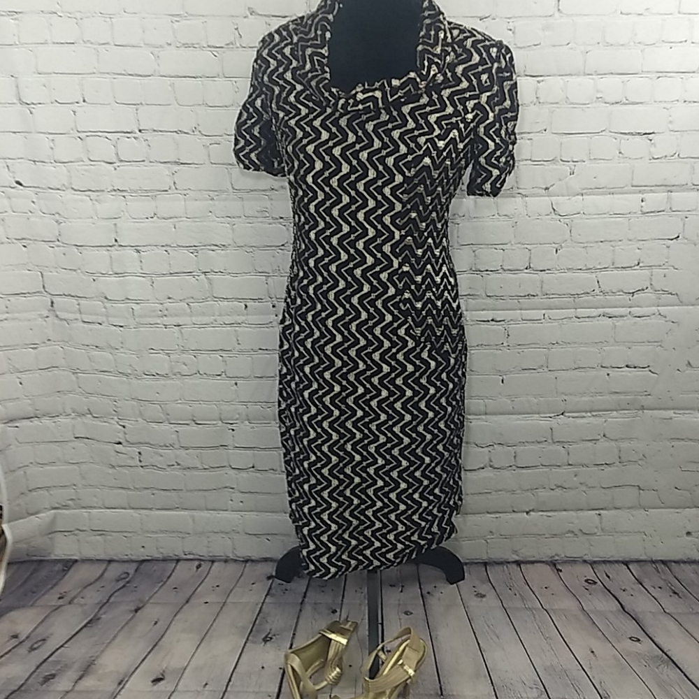 Evan Picone Silver and Black Cowl Neck Dress